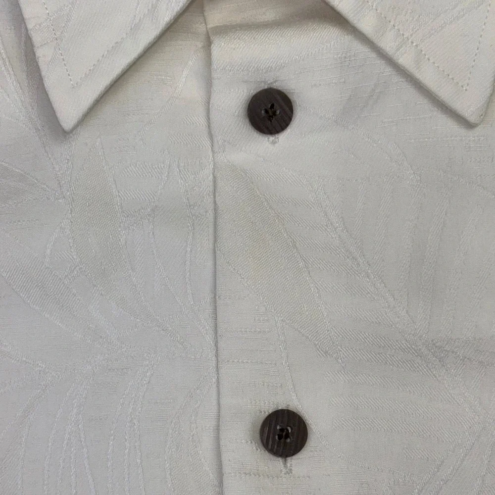 Woodie's Retro Lounge Mens XL Ivory Jacquard‎ Leaf Button Up Hawaiian Camp Shirt